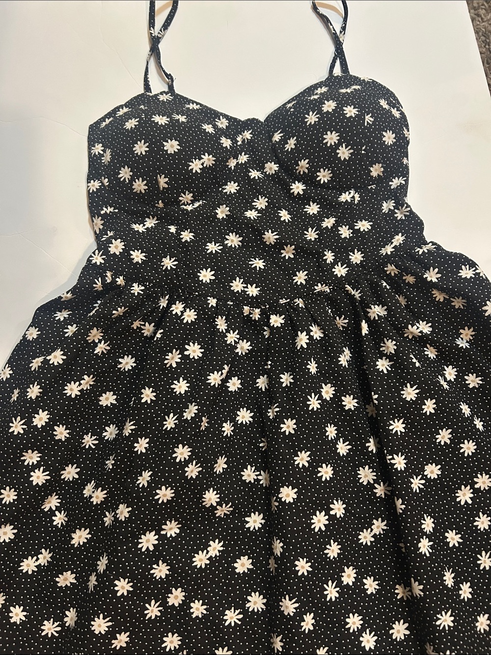 Black Daisy Print Sundress with Spaghetti Straps